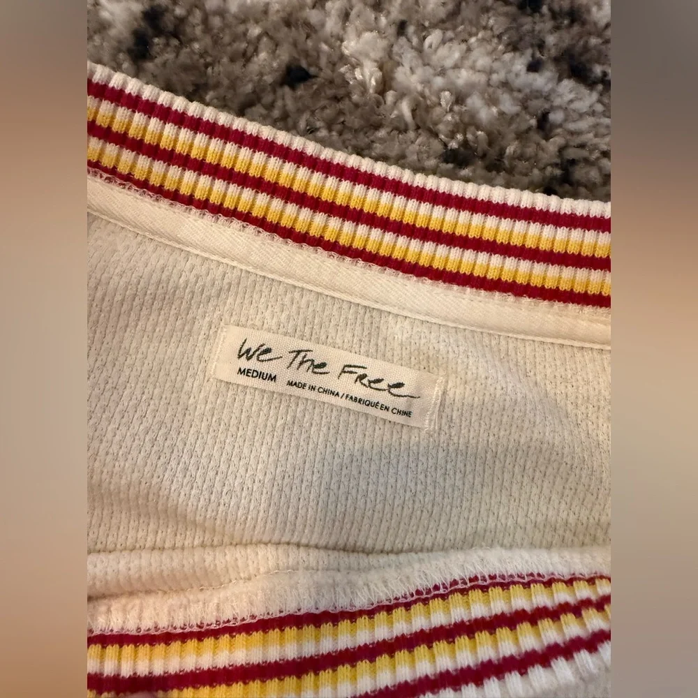 Free People Long Sleeve Ivory top w/ colorful crochet, Size M Boho